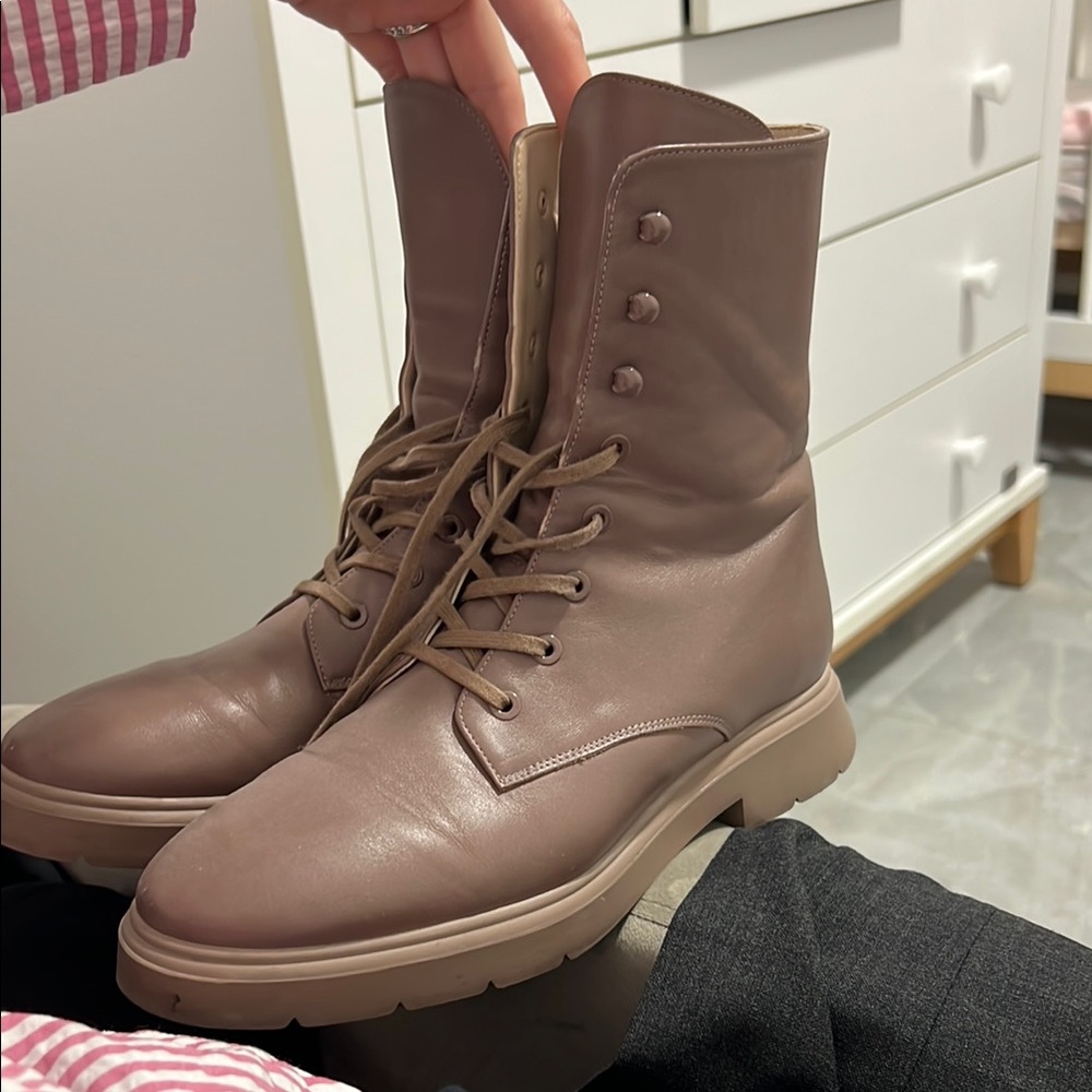 Stuart Weitzman Brown Lace-Up Leather Boots